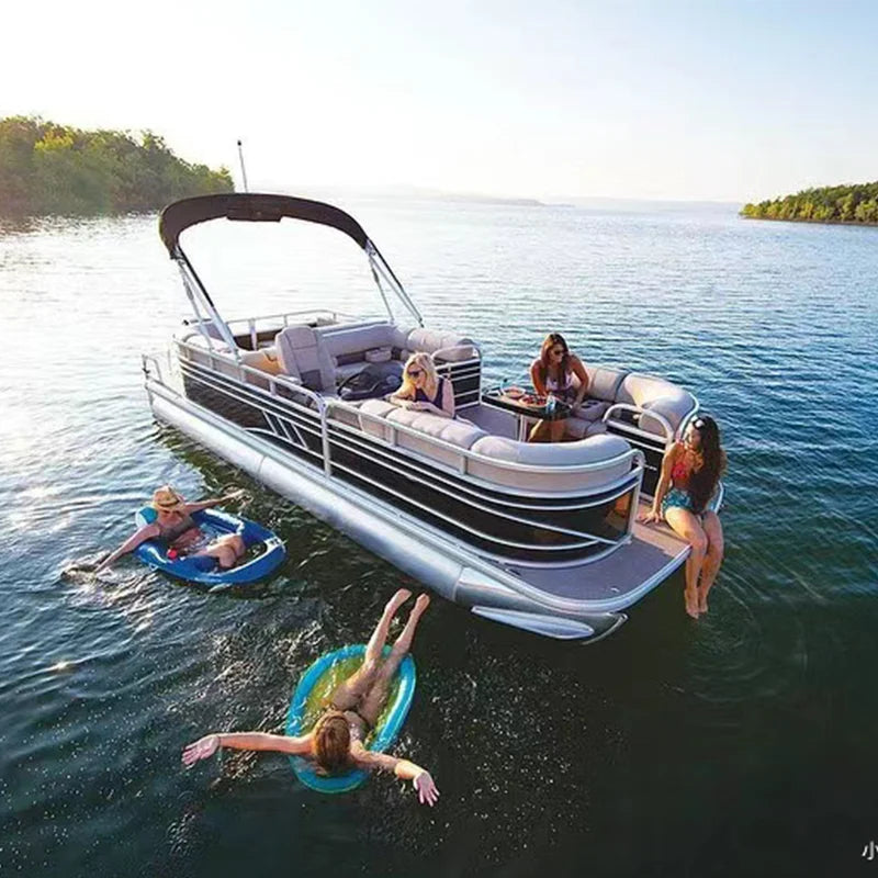 Cheap Aluminium Floating Pontoons Luxury Party Barge House Boats Seats Complete Set Pontoon Float Boat with Motor and Trailer