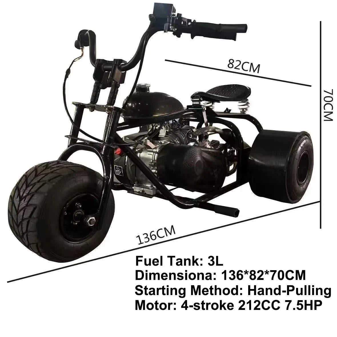 4-stroke gas-powered drift tricycle 60km/h off-road top speed outdoor park tricycle adult racing pedal drift go-kart
