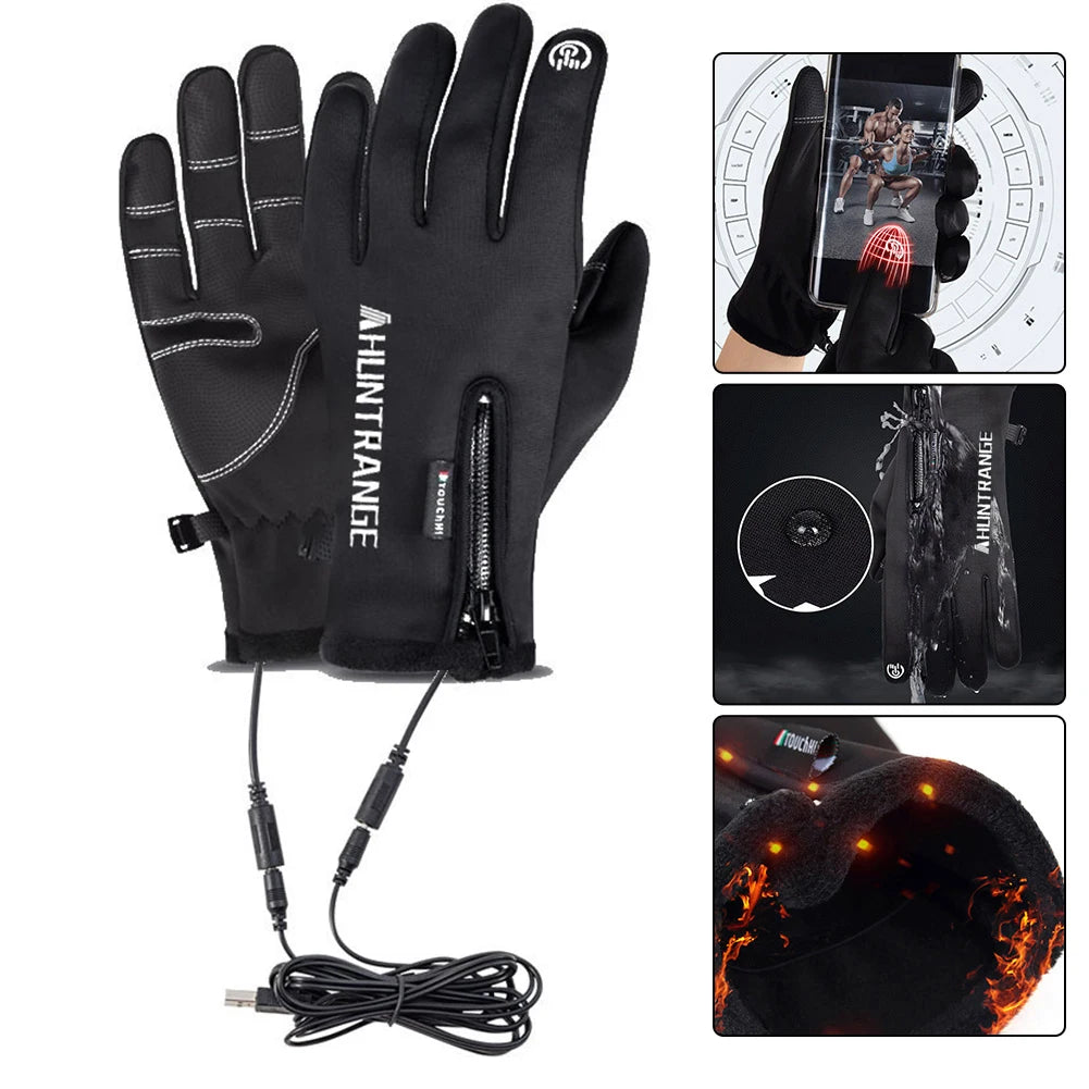 Winter Electric Heated Gloves Men Women Touch Screen Gloves USB Self Heating Motorcycle Gloves Ski Climbing Hiking Hand Warmer