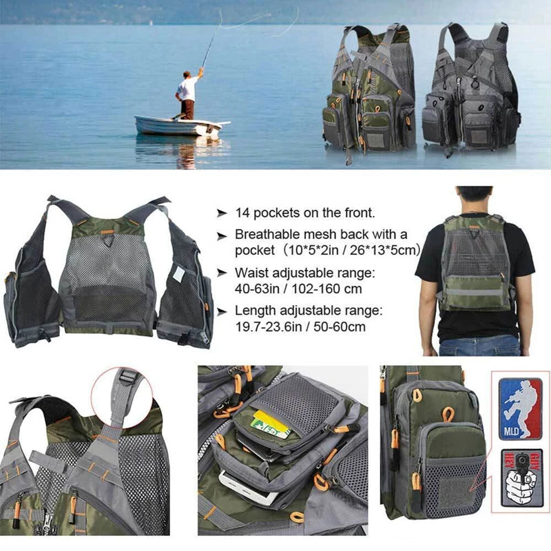 Outdoor Fishing Vest Sailing Life Jacket Vest Adjustable Breathable Foam Floating Polyester Mesh Design Safe Fishing Kayak Vest