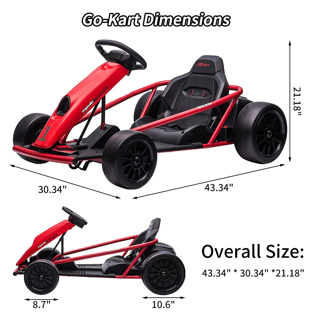24V Powerful Go Kart With 300W*2 Motors 8.1MPH High Speed Drifting Ride On Vehicle 155lbs Max Load Outdoor Fun With Music & Hor
