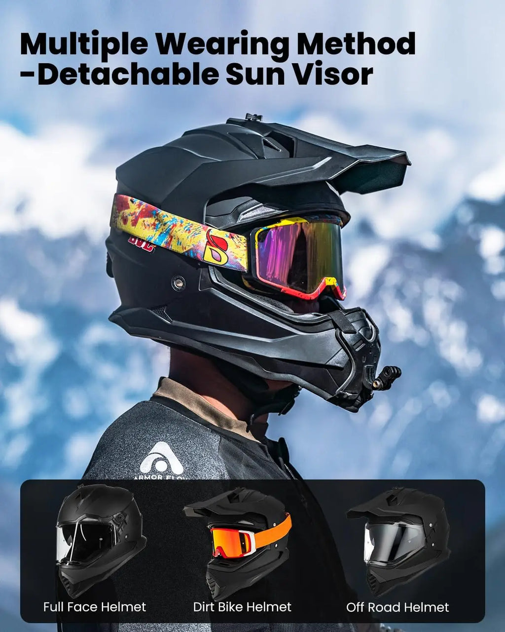 Dual Sport Motorcycle Helmet with Pinlock Sun Visor for ATV Dirt Bike Off Road Adventure Matte Black Large