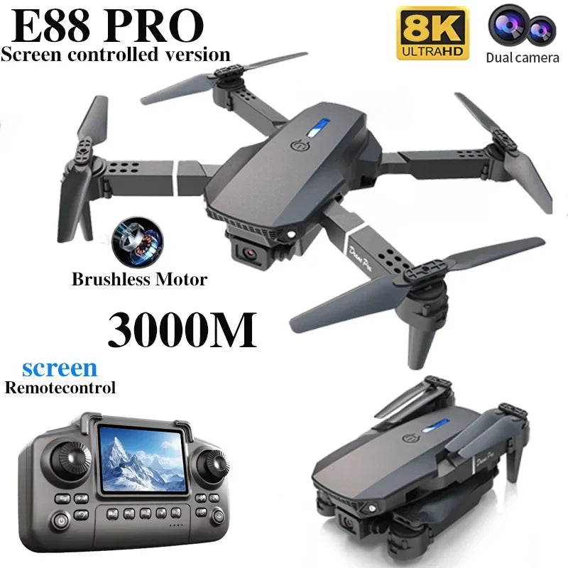 E88 PRO Drone with screen 4K HD Camera WiFi FPV Foldable RC Quadcopter Helicopter Toy for Kids Adults Outdoor Gifts