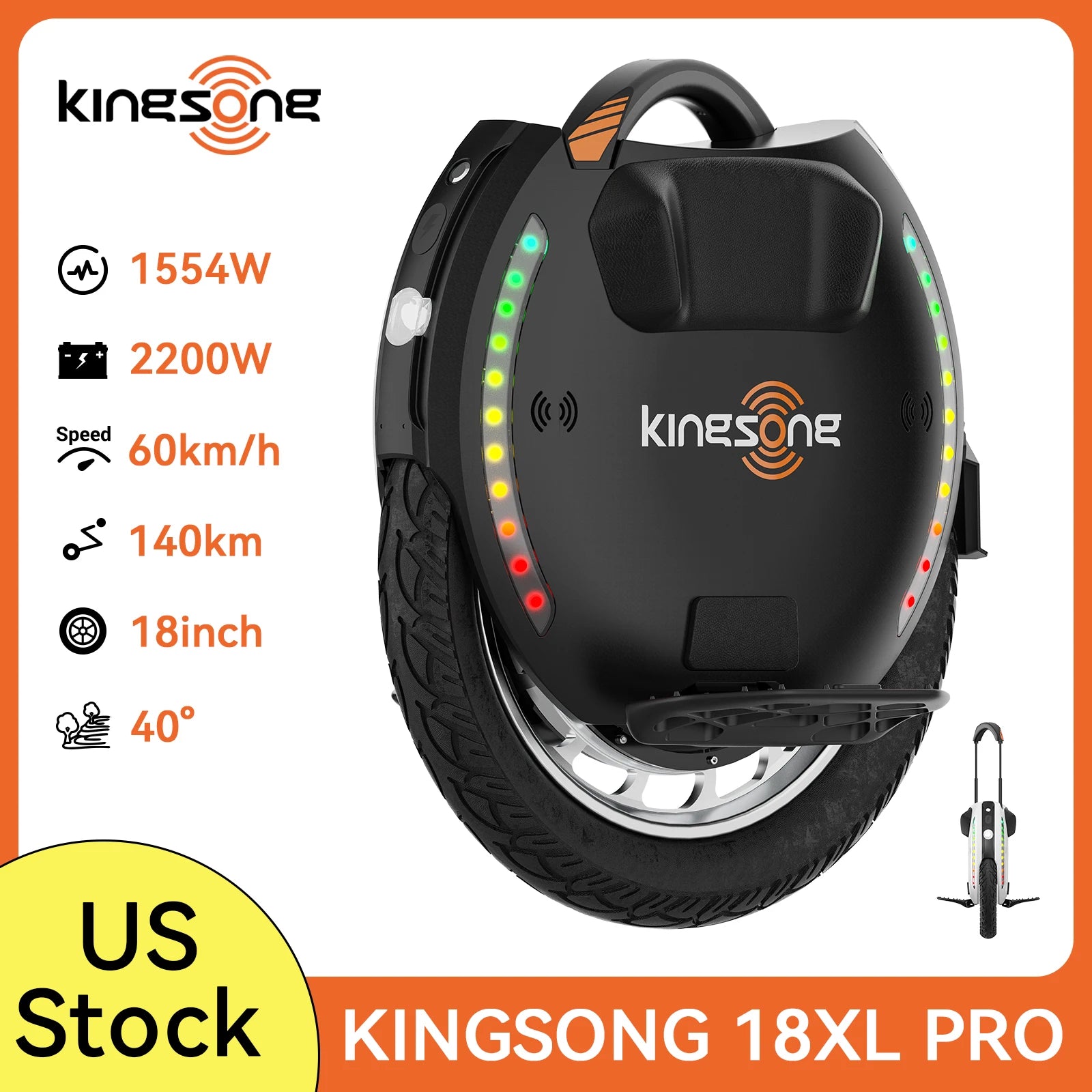 KINGSONG 18XL Pro Electric Unicycle: 37 MPH & 87-Mile Range. 18" One-Wheel, High-Power Motor for Long-Distance City Commuting