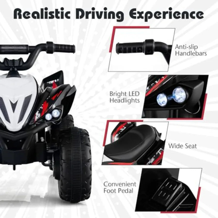 12V Ride On ATV 4 Wheeler Toddler Quad Off-Road Electric Car with Soft Start LED Lights High/Low Speed Music Battery Powered Bl