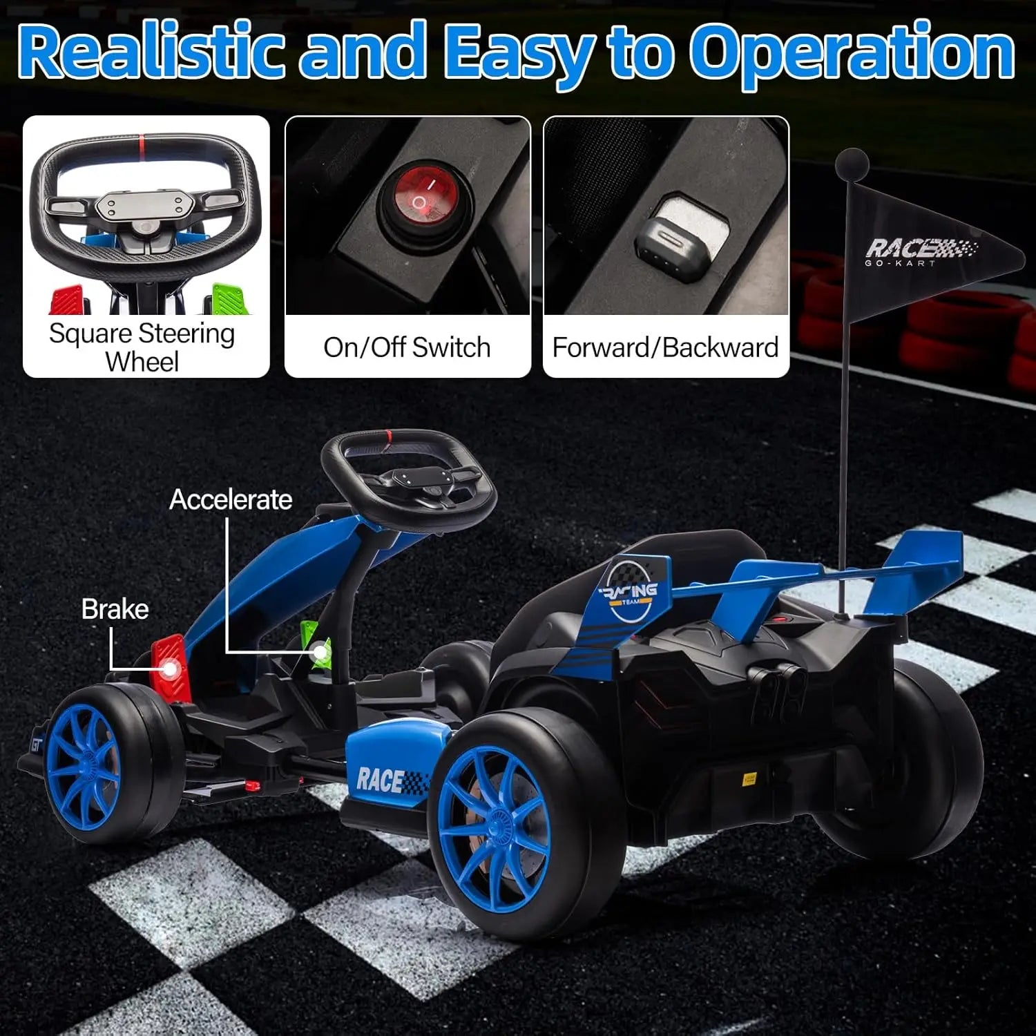 Go Kart Electric Ride On Car 24V Drift Kart Racing Toy with Adjustable Seat,7.5MPH Fast Drifting Circling for Kids 6+ Years