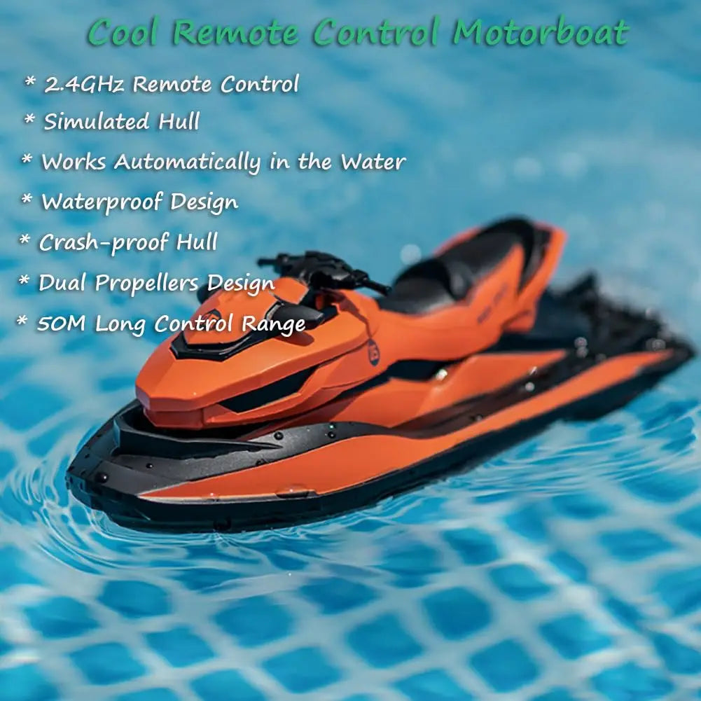 Mini Jet Ski High-Speed RC Motorboat 2.4G Remote Control Electric Boat for Kids double motor Summer Water Play Ideal as a gift