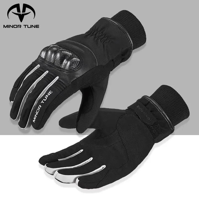 Winter Warm Motorcycle Gloves Waterproof Full Finger Gloves Men Carbon Fiber Knuckle Protection Moto Biker Gloves Touch Screen