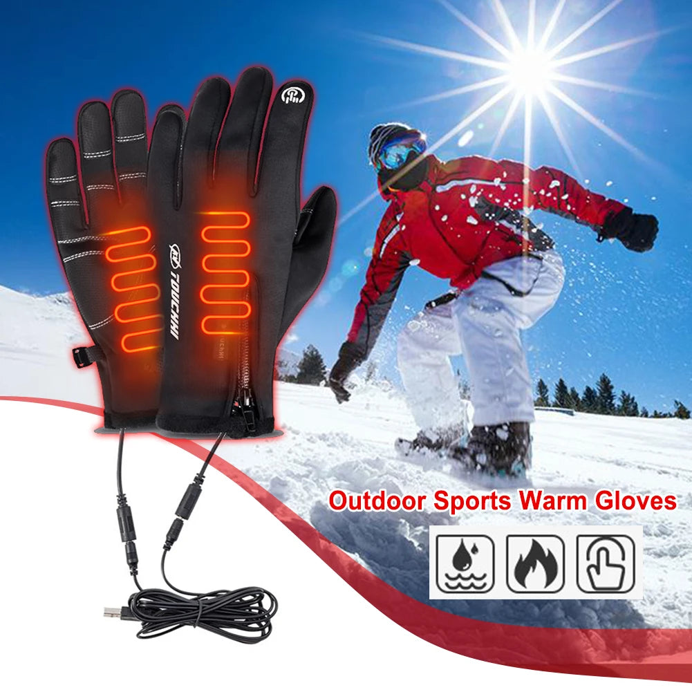 1/2Pair M-2XL USB Winter Gloves Electric Heating Hand Warmer Thermal GlovesWaterproof Snowboard Cycling Motorcycle Bicycle Ski O