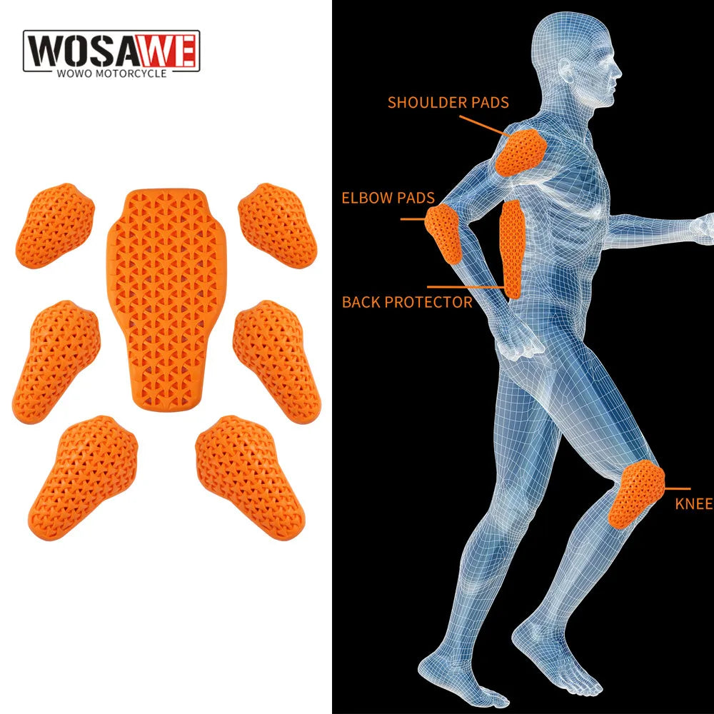 WOSAWE Motorcycle Jacket Lining Protectors Pad Shoulders Elbow Back Armor Gear for Motocross Racing Skiing Skating Bike Cycling