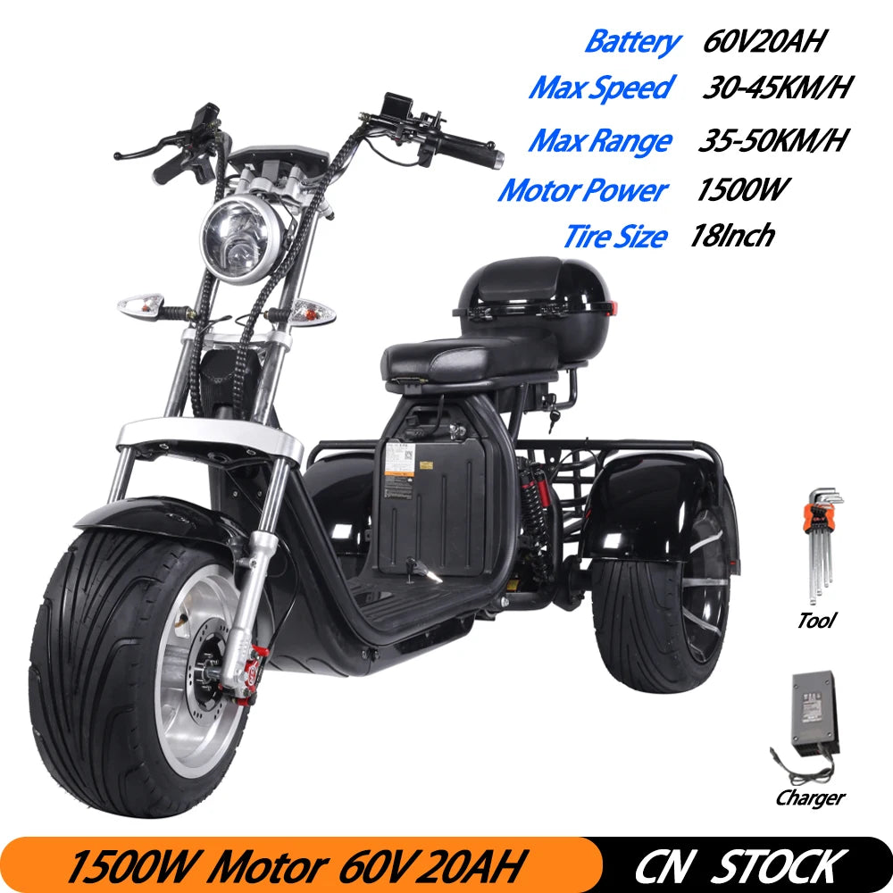 Citycoco  Electric  Scooter For Adults  Max Load 250KG 18Inch Fat Tire  1500W Motor 3 Wheel Off Road  Electric Motorcycle