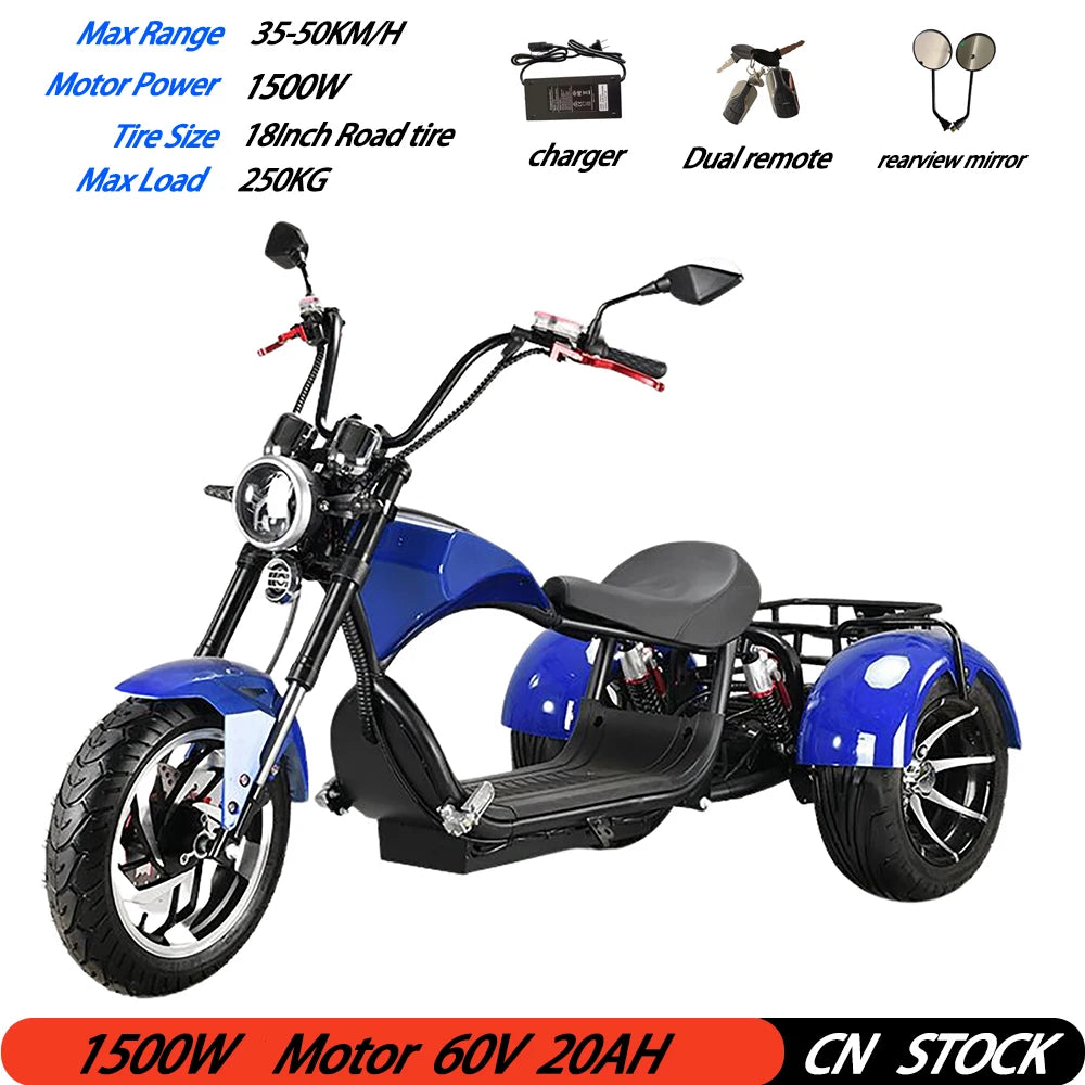 Citycoco  Electric  Scooter For Adults  Max Load 250KG 18Inch Fat Tire  1500W Motor 3 Wheel Off Road  Electric Motorcycle