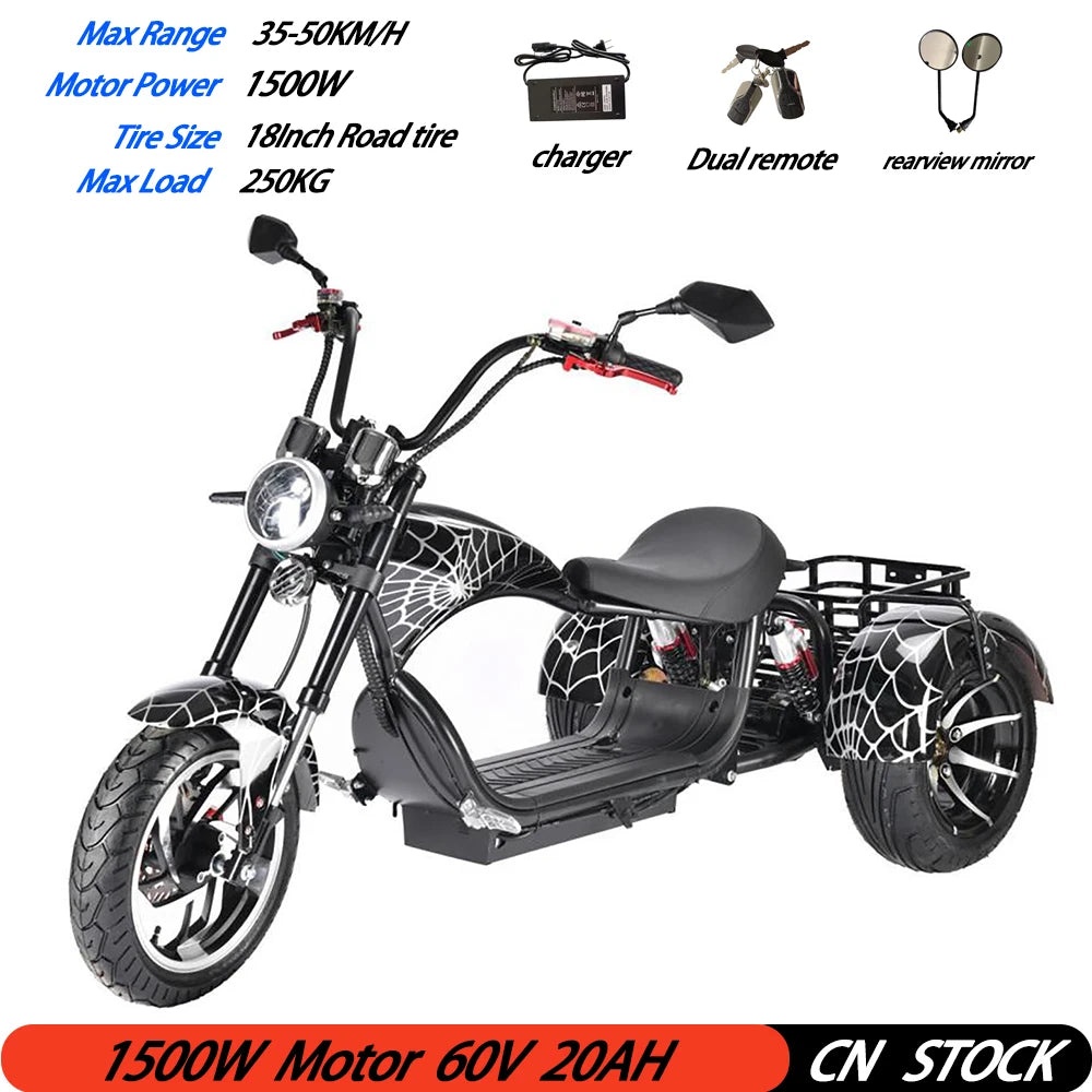 Citycoco  Electric  Scooter For Adults  Max Load 250KG 18Inch Fat Tire  1500W Motor 3 Wheel Off Road  Electric Motorcycle