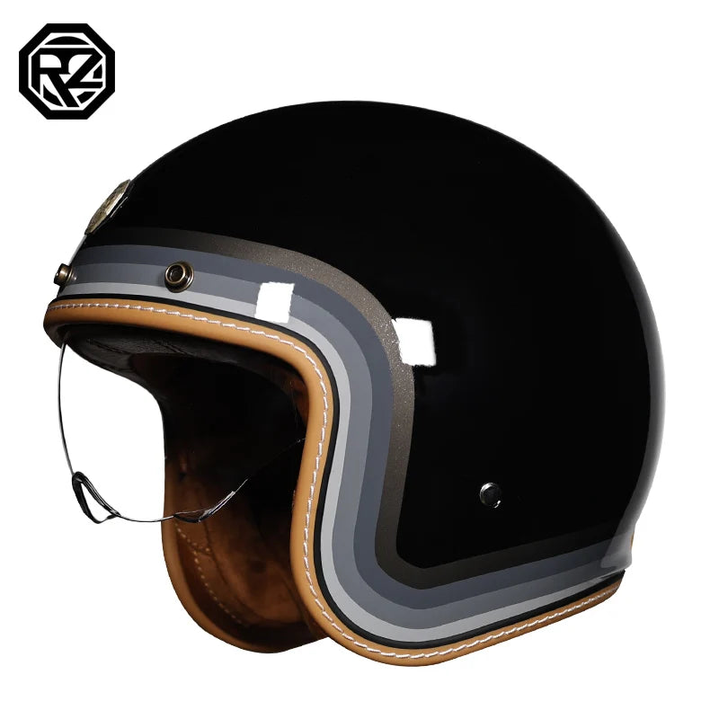 Orz Open Face Half Moto Motorcycle Helmet vintage Motorbike capacete Chopper Bike BLACK