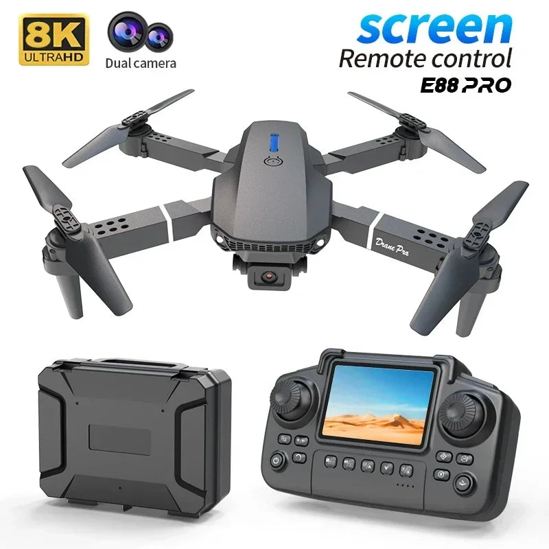 E88 PRO Drone with screen 4K HD Camera WiFi FPV Foldable RC Quadcopter Helicopter Toy for Kids Adults Outdoor Gifts